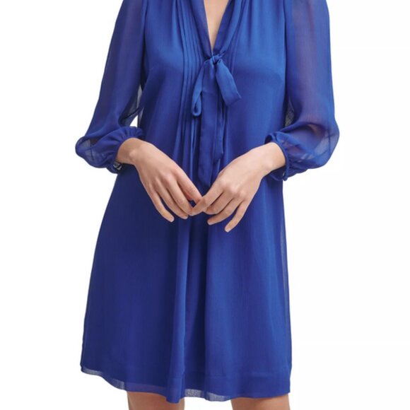 NWT Calvin Klein Tie V-Neck Ruffle Sleeve Trapeze Minidress in Size 4 - Picture 11 of 12